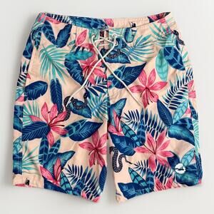 Hollister Board Short Swim Trunks Mens 28 Snakes Floral Aloha Extreme Flex Peach